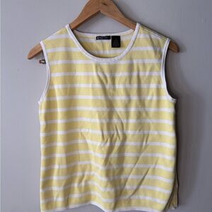 Vintage Knit Chic Sleeveless Top Yellow White Striped Size Medium